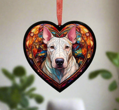 English Bull Terrier Stained Glass Effect Heart Suncatcher
